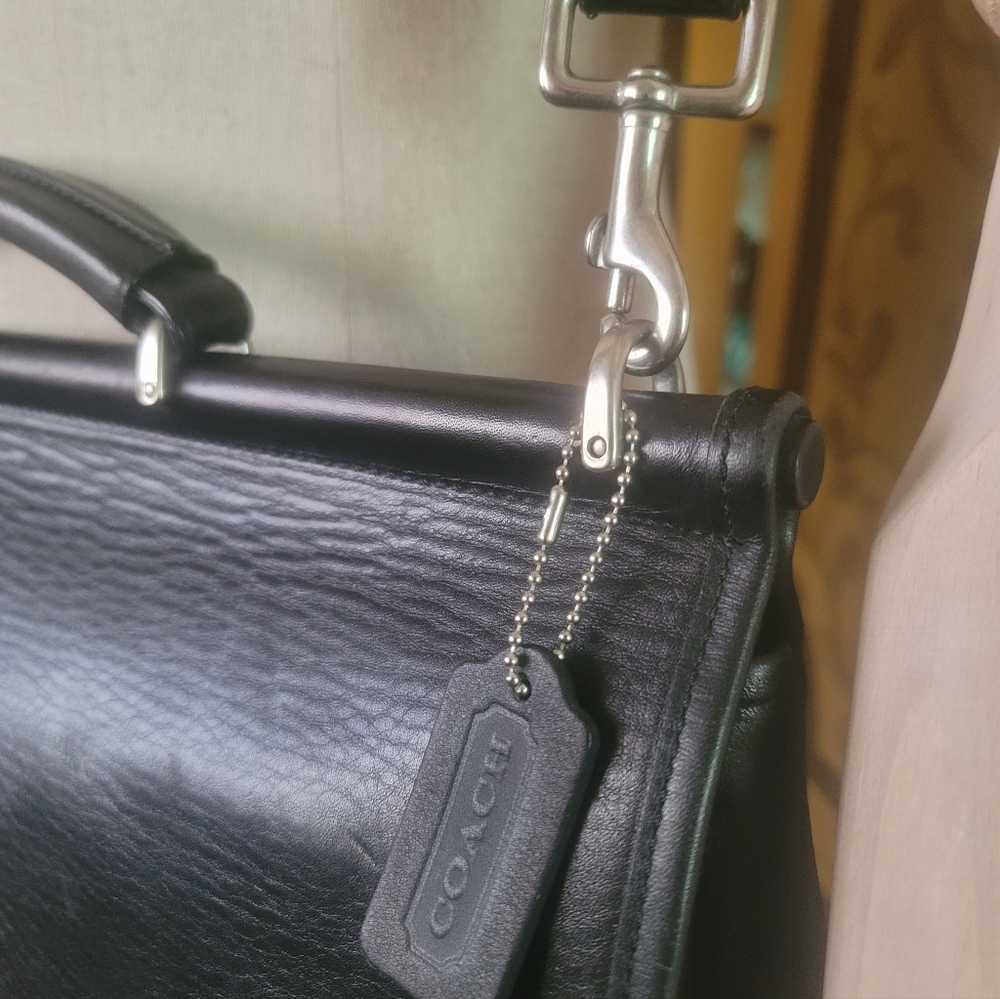 COACH Unisex Black Leather Satchel Briefcase Classic Look - Picture 4 of 9